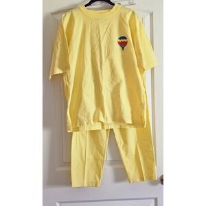 Vintage Women's SK Sport Yellow 2 Piece Set Top Pants Hot Air Balloons Size S